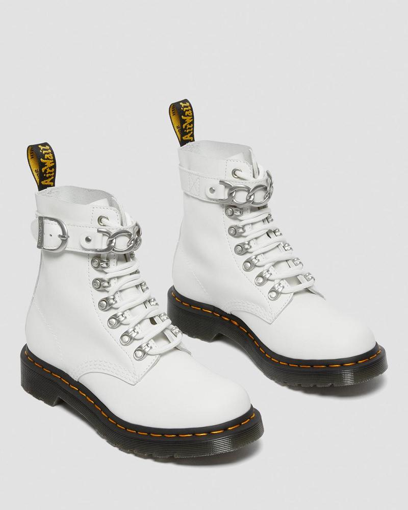 Women's Dr Martens 1460 Pascal Chain Leather Lace Up Boots White | AU 180GSO